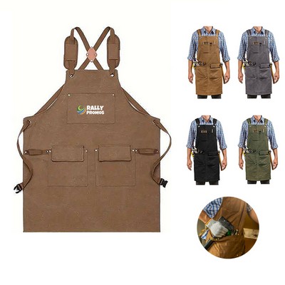 Canvas Bib Apron with Cross-Back Straps Work Apron with Pockets